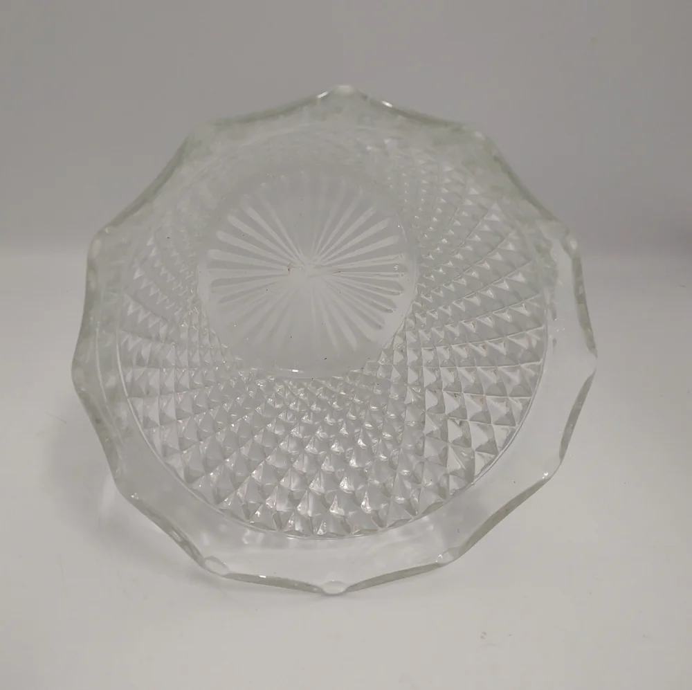 Vintage Indiana Glass Clear Diamond Point Ruffled Ice Bucket 5 3/8